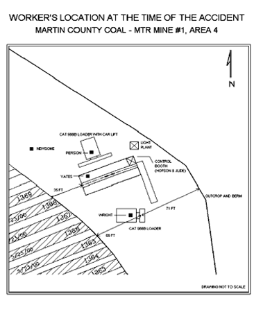 Map showing location of workers at time of accident